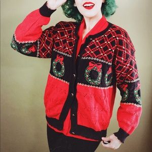 Sweaters - Red Knit Ugly Christmas Sweater Cardigan Sweaters - Red Knit Ugly Christmas Sweater Cardigan